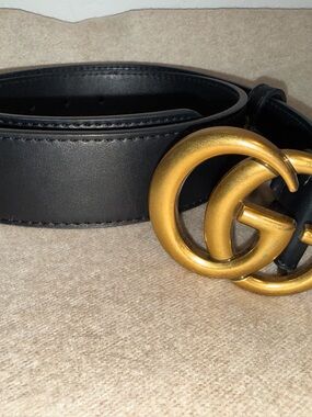 Gucci Black Leather Belt with Gold Buckle